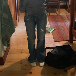 Adorable 2000s style low rise jeans with flowers